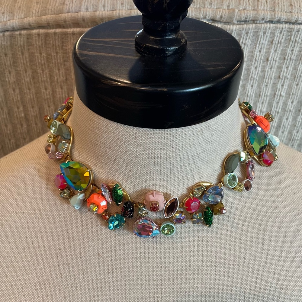 J Crew Brulee Statement Necklace Jewelry Stones Chunky Multi Color Boho
